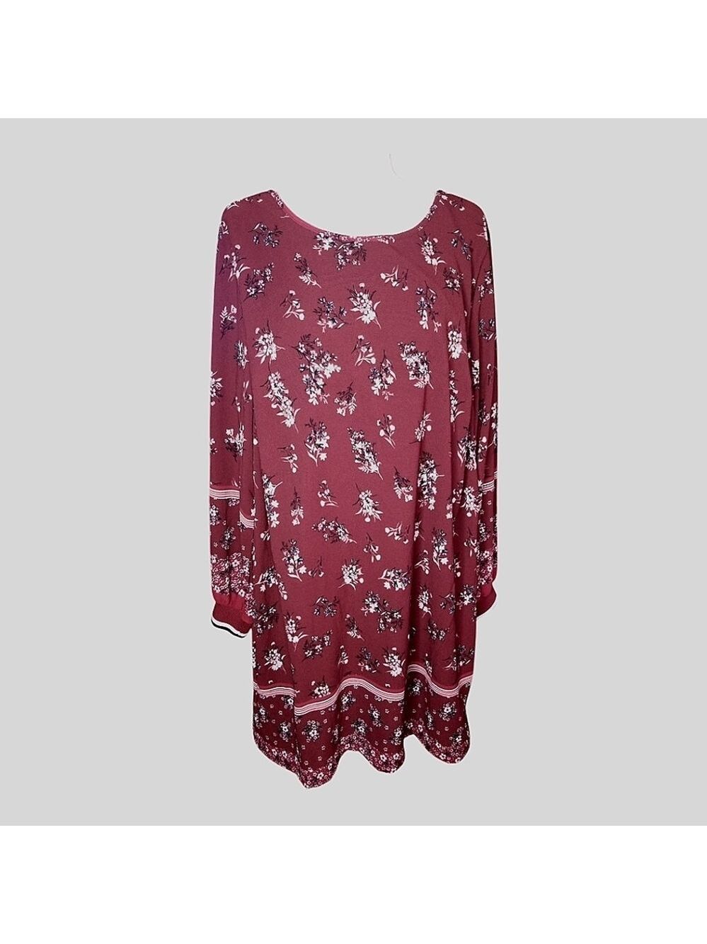 Maurices Shift Dress Burgundy Floral Knee Length Size XXL